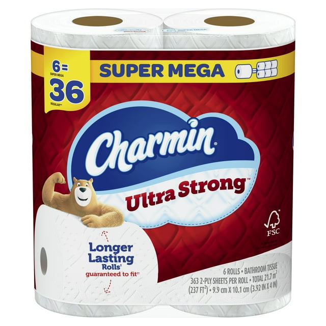 Charmin Ultra Strong Toilet Paper, 6 Super Mega Rolls