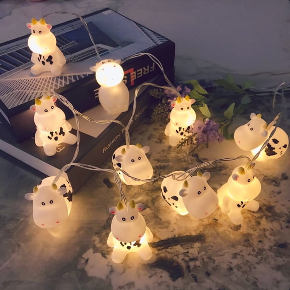 Charming 10-Light Cow String Lights - Decorative Flower Cow Lamps for Bedroom and Farm Decor