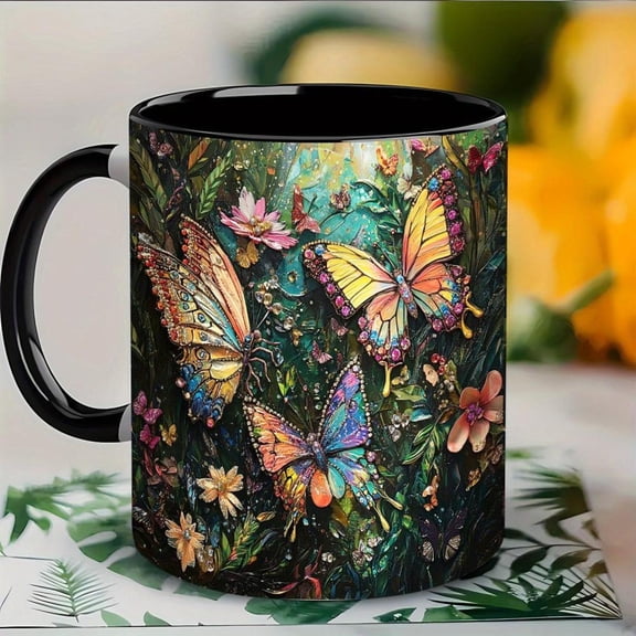 Charming 11 ounce ceramic cup vibrant colorful butterflies and flowers coffee Christmas Easter Valentine s Day birthday unique New Year beer mugs offi