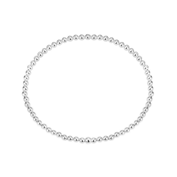 Charming 3 mm Simple Beaded Link Elastic Sterling Silver Beads Stretch Bracelet