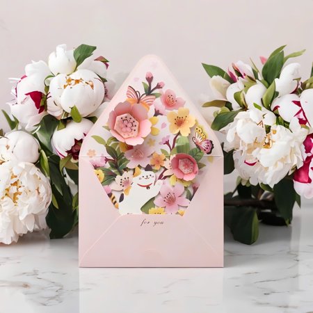 Charming 3D Pop-Up Cat & Flower Greeting Card, Delicately Designed Card for Thoughtful Wishes