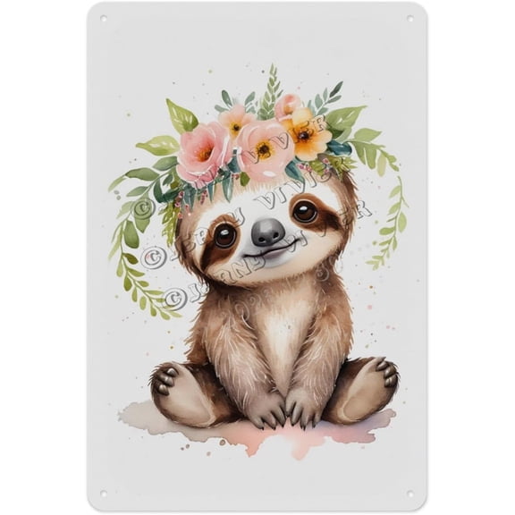 Charming Aluminum Sign - Funny Sloth - 12 x 16 Inches - Whimsical Metal Sign for Bedroom Perfect for Encouraging Smiles