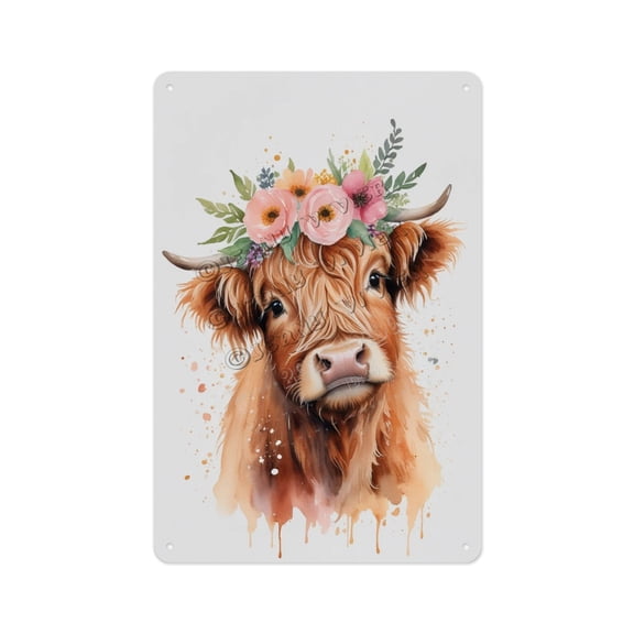 Charming Aluminum Sign - Highhand Cow - 12 x 16 Inches - Whimsical Metal Sign for Girls' Room Perfect for Adding Whimsy