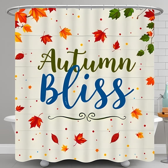 Charming Autumn Bliss Shower Curtain with Rustic Brick Background & Vibrant Leaves - Cozy Fall Decor