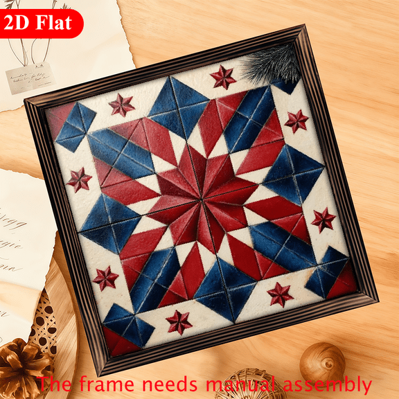 Charming Barn Sign 12x12 Inch Charming Farmhouse Style Barn Quilt Star Stripe 1pc Wooden Sign with Frame Barn Eight-Pointed Stars Symbols Design Decorative Sign for Bedroom, Garage Office Des