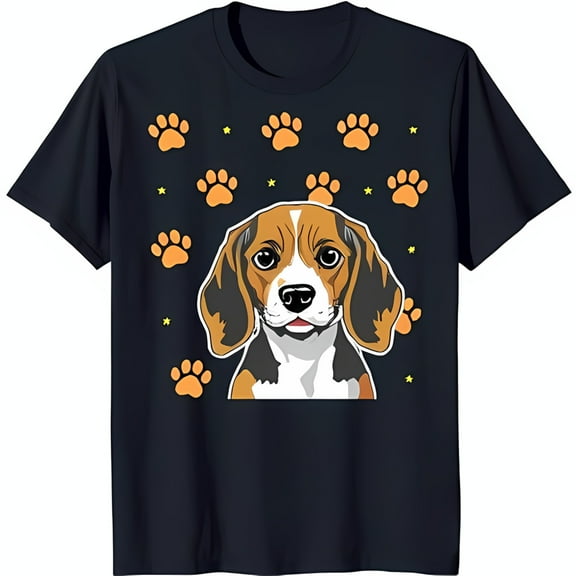 Charming Beagle Puppy Graphic T-Shirt with Stars Dark Blue