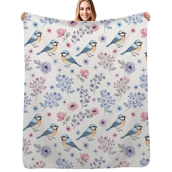 Charming Bird Floral Print Flannel Blanket Warm Soft Bedding Throws Winter Camping Chair Sofa Bed