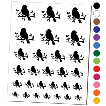 Charming Bird Resting on Branch Water Resistant Temporary Tattoo Set Fake Body Art Collection - Black
