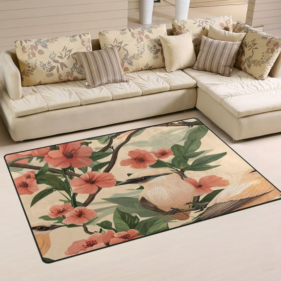 Charming Birds and Flowers Soft Polyester Area Rug 31''x20'', Non Slip, Memory Foam, Water Absorbent