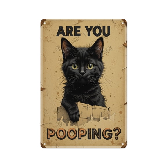 Charming Black Cat Are You Pooping Aluminum Tin Sign 12 x 16 Inches - Creative Wall Decor for Cat Lovers, Perfect for Unique Home Aesthetics and Fun Spaces