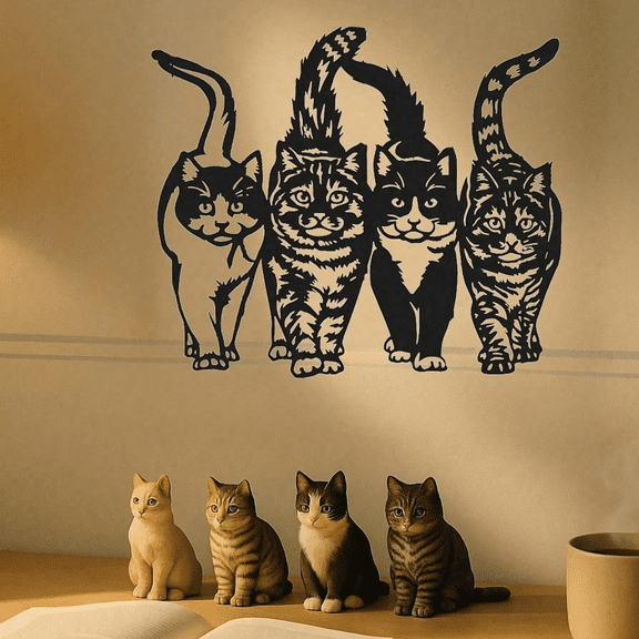 Charming Black Metal Cat Silhouette Wall Decor - Playful & Artistic Indoor Cat-Themed Artwork for Cat Lovers Valentine's Day & Christmas Suitable for Christmas, Halloween, Thanksgiving Marks Sign