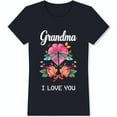 Charming Black TShirt with White 'Grandma' Cursive Graphic & Floral