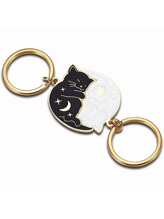 Charming Black & White Cat Couple Keychain - Elegant Zinc Alloy, Perfect Valentine's Day Gift for Him/Her, Cat Lover Gifts - For Couples & Cat Enthusiasts - Show Love & Affection
