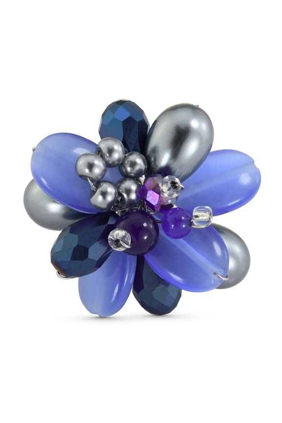 Charming Blue Cluster Mix Stone Adjustable Statement Ring