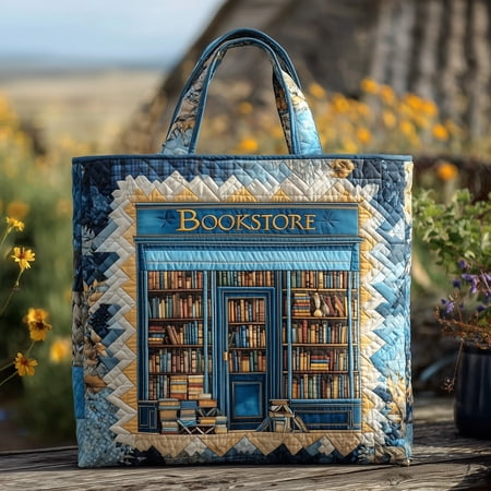 Charming Bookstore Quilted Tote Bag, Bookish Shoulder Carryall, Everyday Gift Bag, Gift for Readers