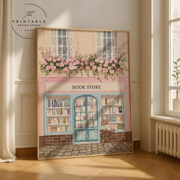 Charming Bookstore Wall Art Vintage Inspired Floral Bookshop Decor Literary Wall Cottage Core Wall Art