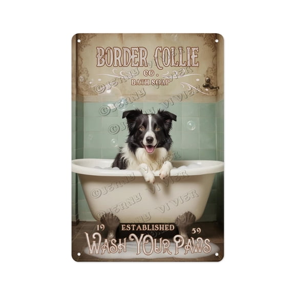 Charming Border Collie Dog Tin Sign 12 x 16 Inches - Unique Wall Decor for Dog Lovers, Ideal for Brightening Up Your Home