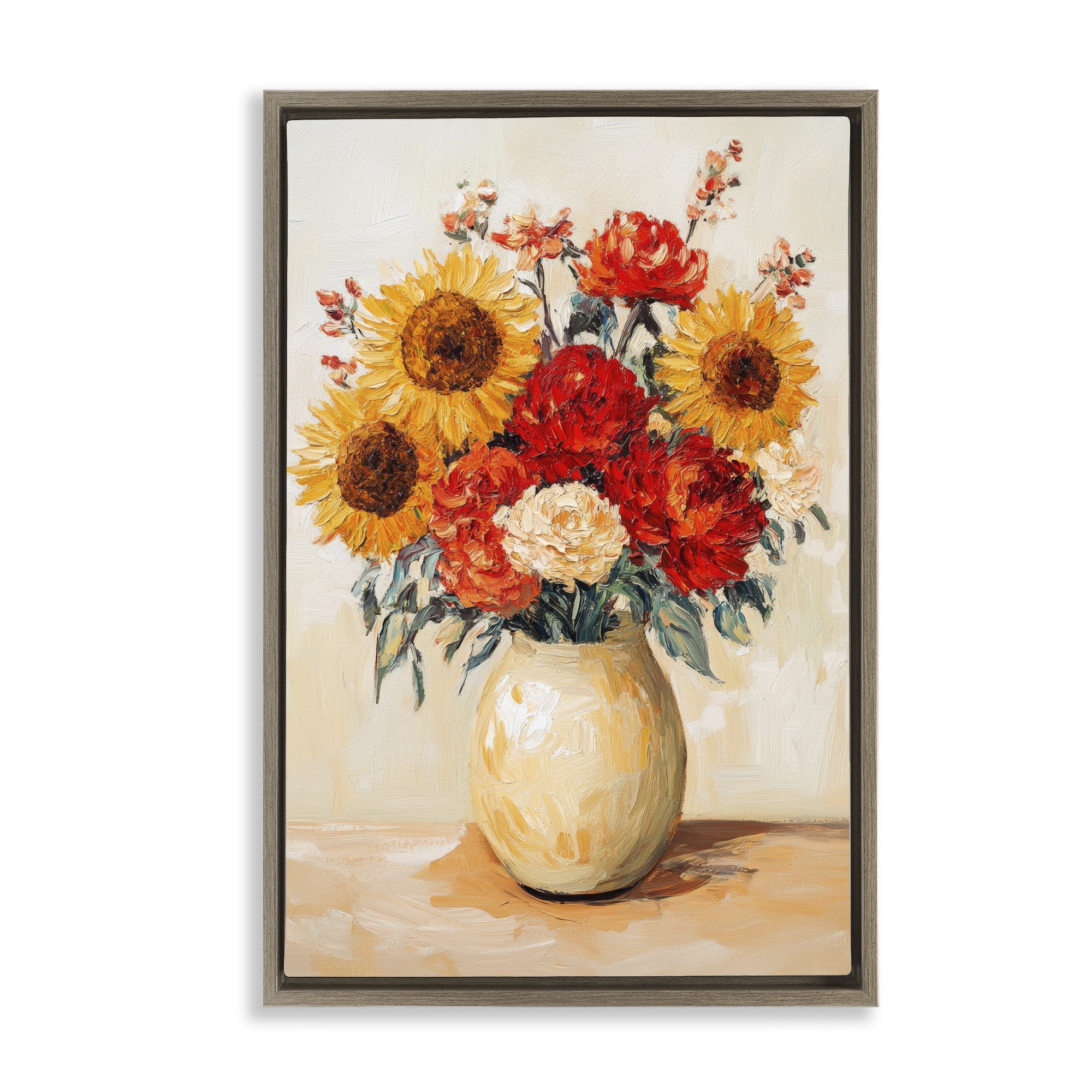 Charming Bouquet of Fall Brown Framed Floater Canvas Wall Art, design by Petal Prints Design