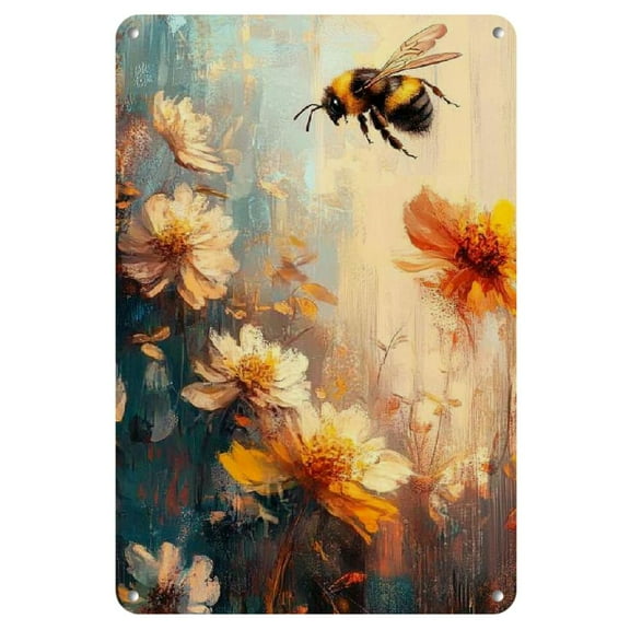 Charming Bumblebee & Floral Iron Wall Art (8x12 inches) - Perfect for Home, Bar, Cafe, Garden, and Farmhouse Decor | Indoor/Outdoor Gift Idea
