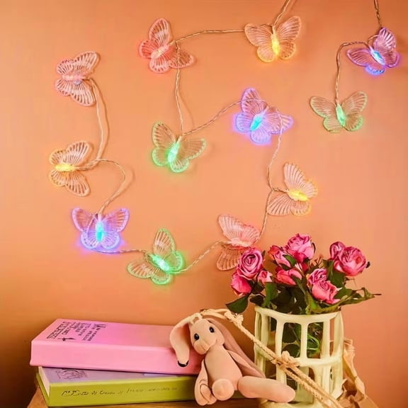 Charming Butterfly LED String Lights - 9.84ft with 20 Whimsical Butterfly Shaped Lights for Bedroom, Garden, and Courtyard Decor