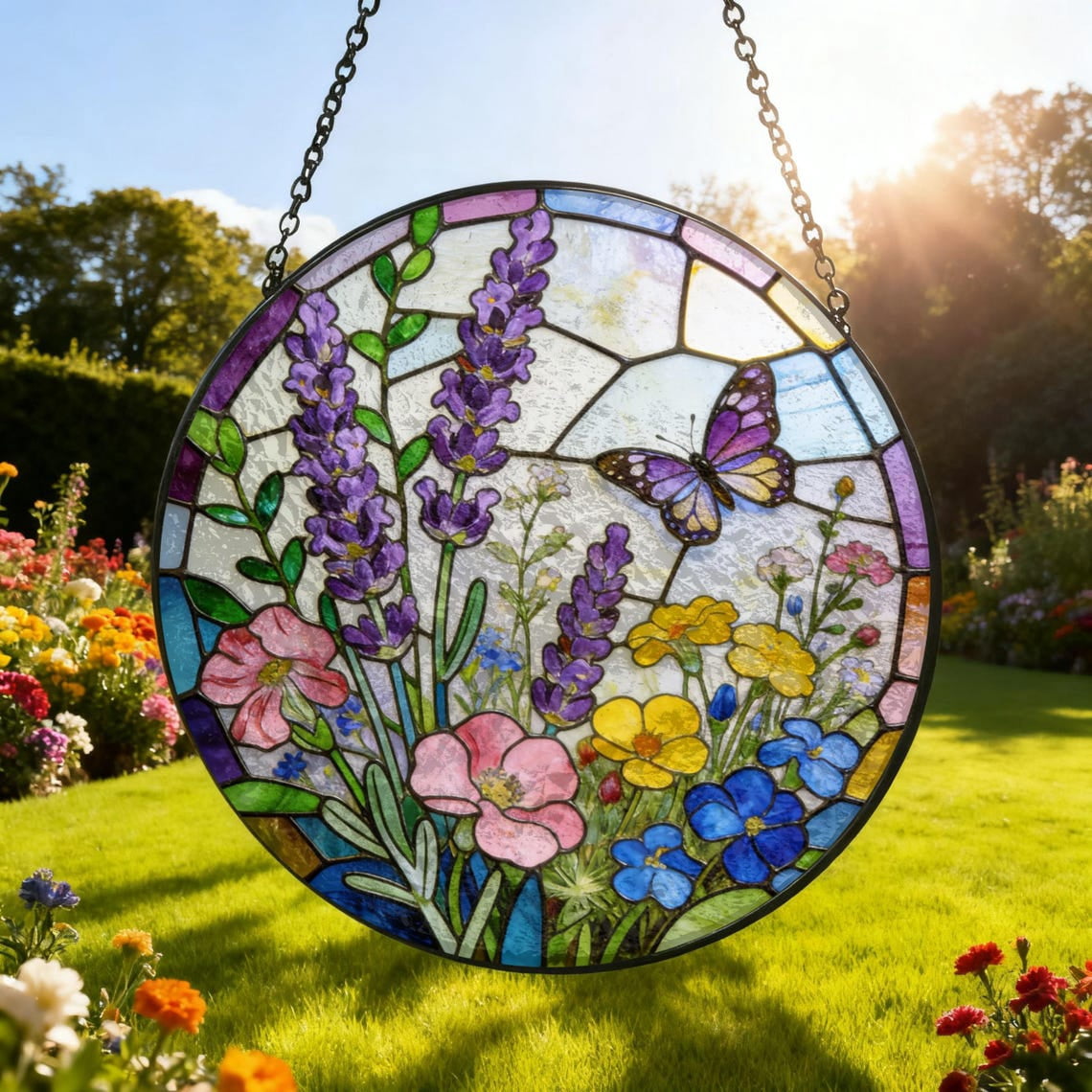 Charming Butterfly Sun Catcher, Sunflower Iris Flower Garden Autumn ...