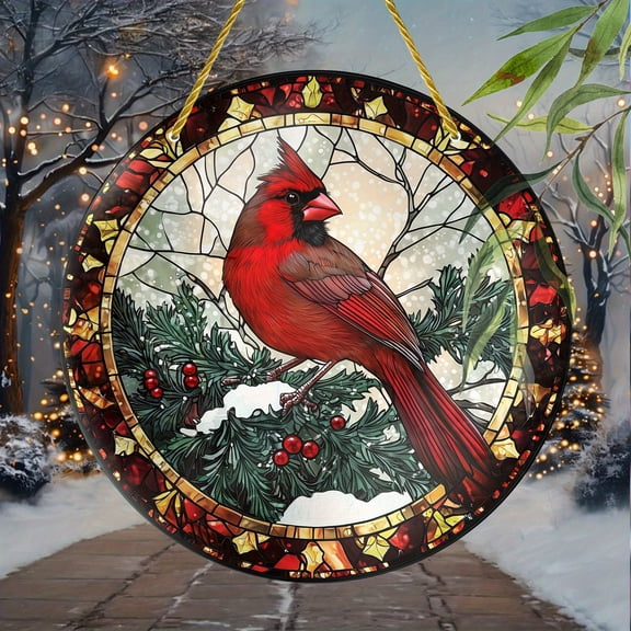 Charming Cardinal Suncatcher Acrylic Cardinal Pendant. Suitable for Indoor and Outdoor Use Acrylic Panel Including Wreaths, Porches, and Patios.