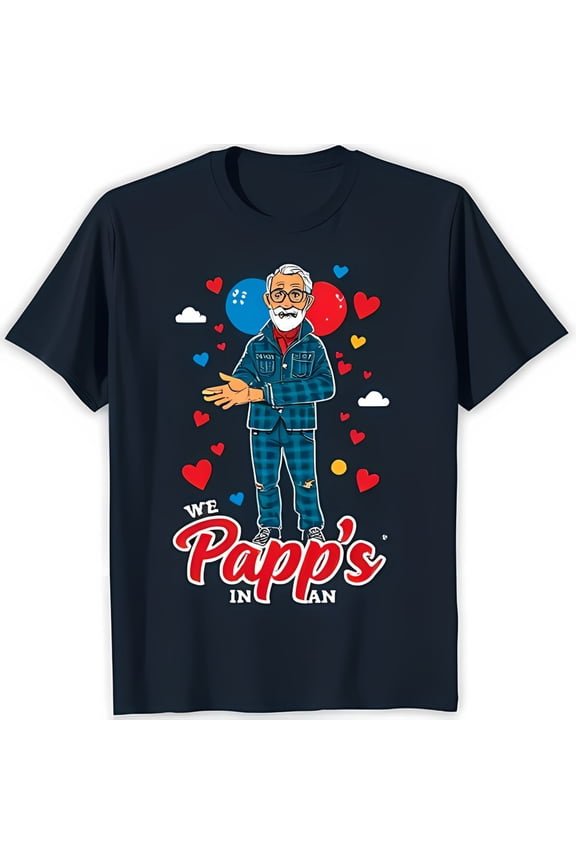 Charming Cartoon Graphic Black T-Shirt with Welcoming Bearded Man Design