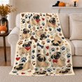 thumbnail image 1 of Charming Cartoon Pug Dog Pattern, Playful Pet Portrait Pattern, Warm Flannel Blanket for Living Room and Bedroom, Dog Lovers Just Because Gift, Pet Lover Home Decor, 1 of 9