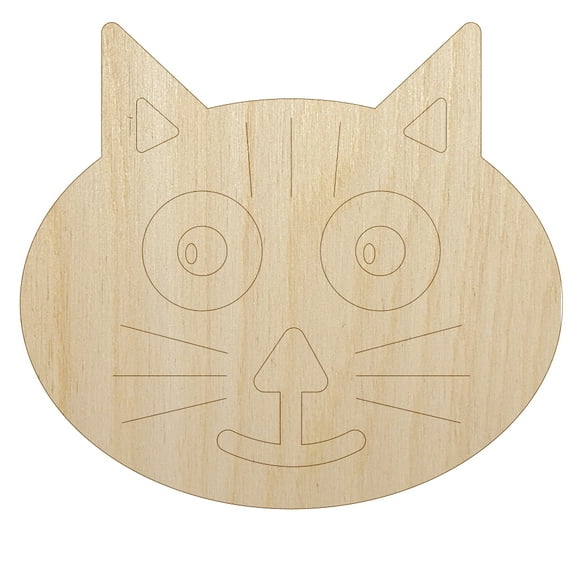 Charming Cat Face Wood Shape Unfinished Piece Cutout Craft DIY Projects - 4.70 Inch Size - 1/4 Inch Thick