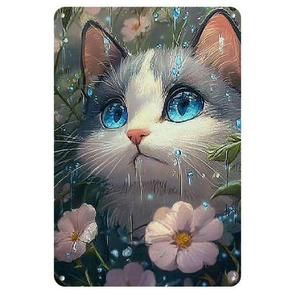 Charming Cat in the Flowers Metal Wall Art - Vintage Iron Painting with Whimsical Kitten & Blooming Daisies, Perfect for Living Room, Bedroom, Kitchen, Office, or Bar Decor, Cat Lover Gifts