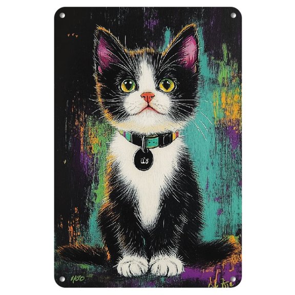 Charming Cat HD Ink Print Poster, 8x12" Vibrant Iron Wall Art - Easy-to-Hang, No Power Needed, Classic Oil Painting Style Decor for Home & Office, Office Artwork|Abstract Background