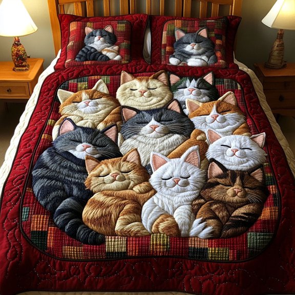 Charming Cats 3-Piece Quilted Bedding Set
