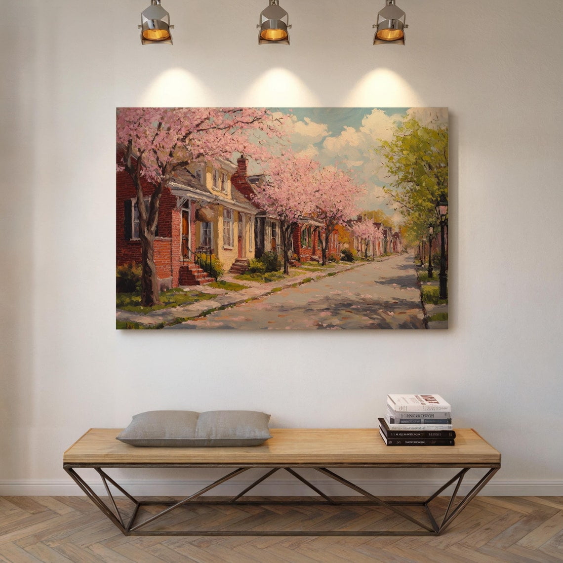 Charming Cherry Blossom Street Art - Springtime Neighborhood Scene With ...