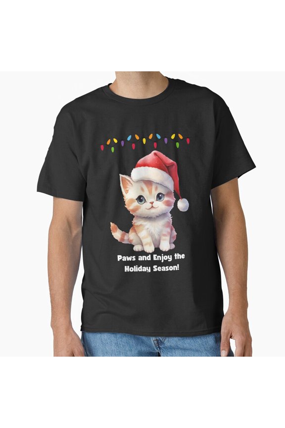 Charming Christmas Kitty Cute Festive Winter Feline Artwork Unisex T-Shirt, up to size 5XL