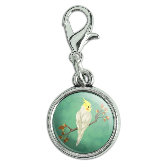 Charming Cockatiel Yellow Crest Antiqued Bracelet Pendant Zipper Pull Charm with Lobster Clasp
