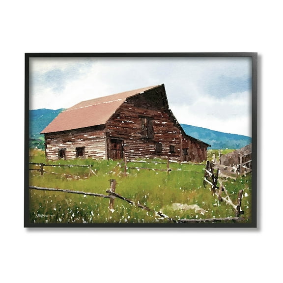 Charming Country Cabin Scenery Landscape Painting Black Framed Art Print Wall Art