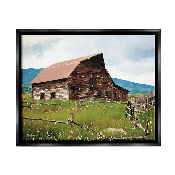 Charming Country Cabin Scenery Landscape Painting Jet Black Framed Art Print Wall Art