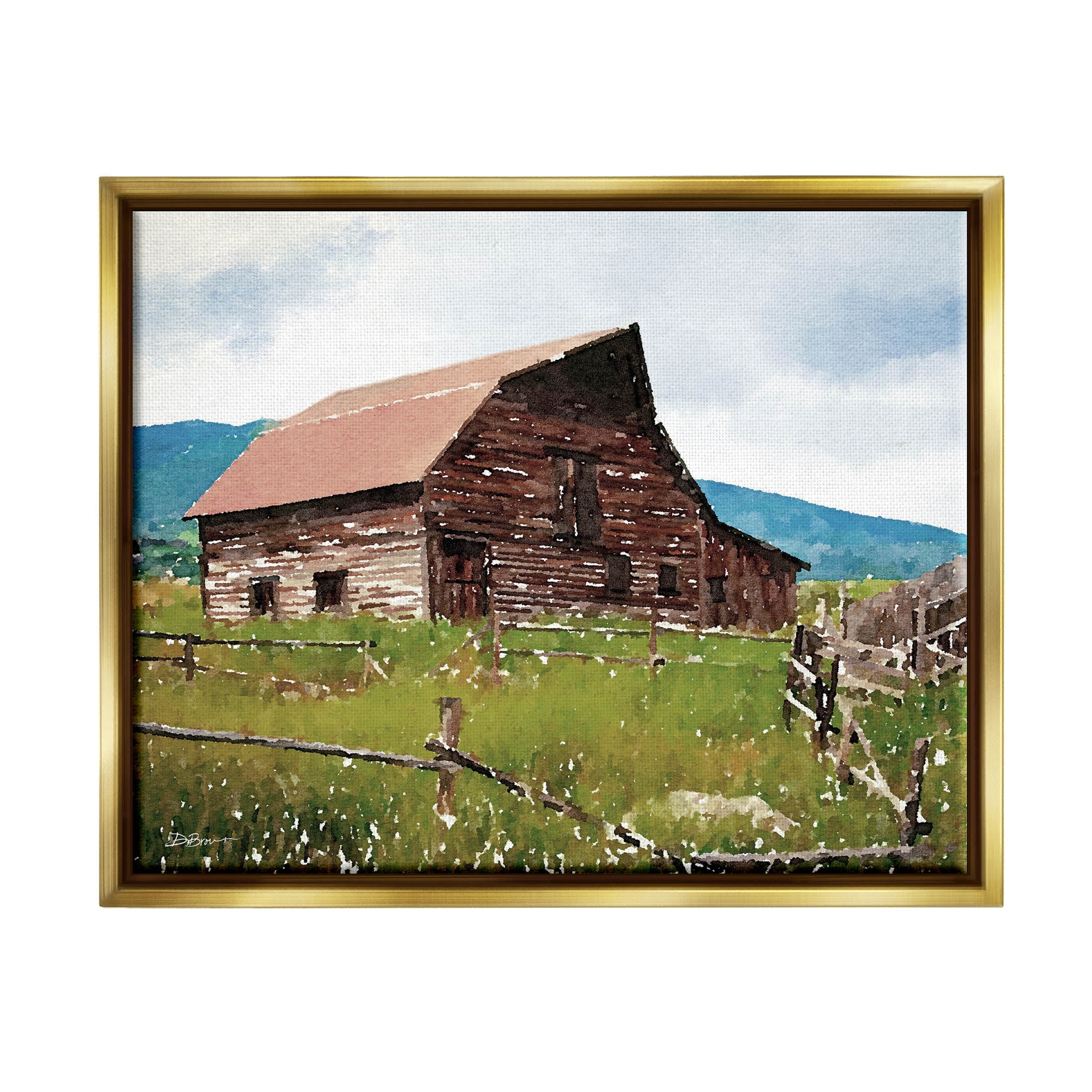 Charming Country Cabin Scenery Landscape Painting Metallic Gold Framed Art Print Wall Art