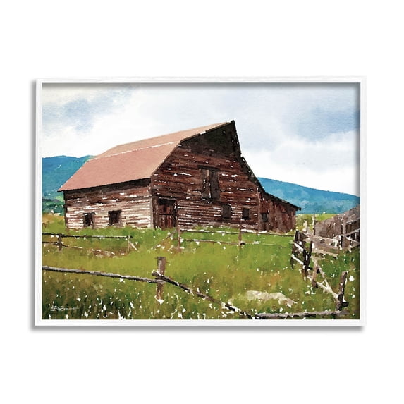 Charming Country Cabin Scenery Landscape Painting White Framed Art Print Wall Art