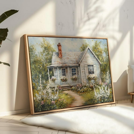 Charming Country Cottage With Blooming Garden, Rustic Farmhouse Wall Art, Vintage Homestead Landscape Print Wall Art, Modern Wall Decor, 8x12 UNFRAMED