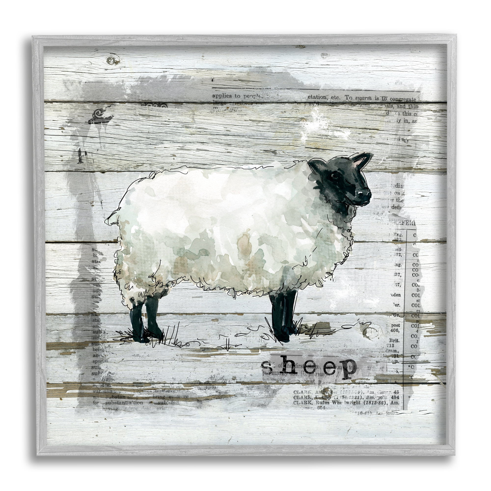 Charming Country Sheep Framed Art Print - Rustic Animals - 17x17 ...