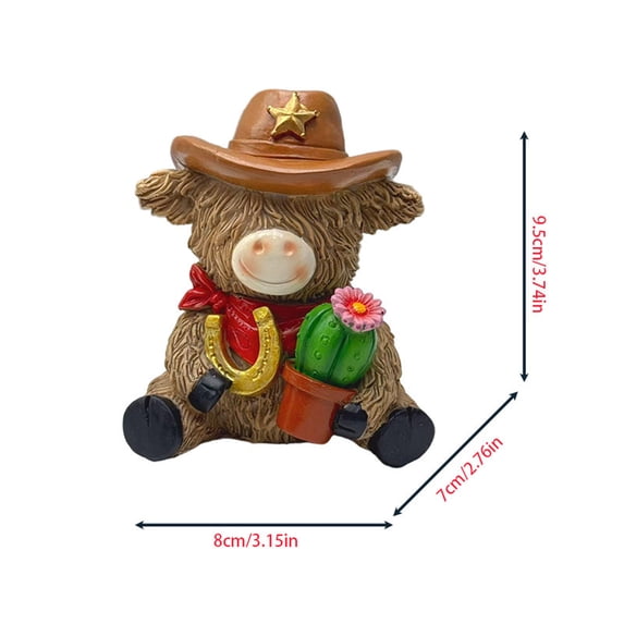 Charming Cowboy Cow Resin Ornament for Home Office Decor - Adorable Calves with Guitar and Cactus - Unique Western Themed Tabletop Decoration