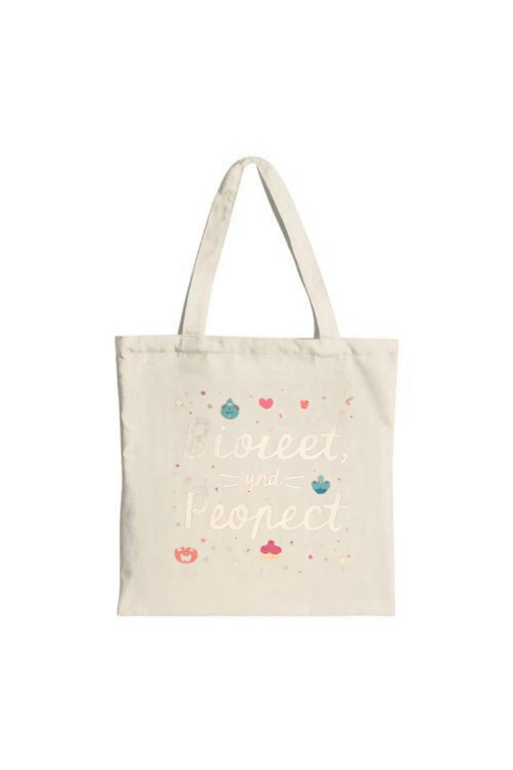 Charming Cream Tote Bag with " Bioreet und Peoplet " in Cursive Surrounded by Colorful Hearts Stars and Smiling Faces - Perfect for Any Occasion