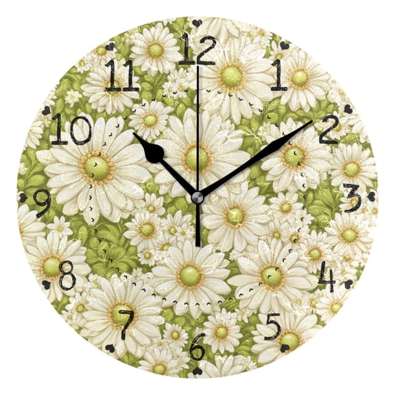 Charming Daisy Flower Round Wall Clock Silent Battery Operated Home Decor for Living Room Bedroom