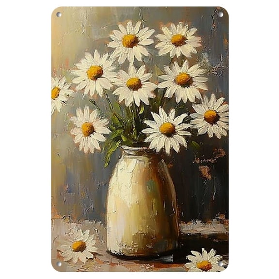 Charming Daisy Iron Wall Art - 8"x12" Square Metal Sign, Rustic Farmhouse Decor for Home, Living Room | Versatile Hanging Wreath Plaque for Bar & Restaurant, 2D, Perfect for Room Decor