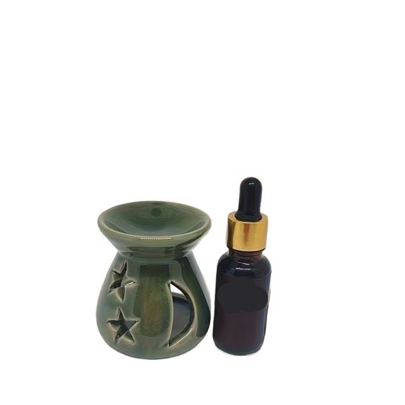 Charming Dark Green Star and Moon Ceramic Aromatherapy Stove for Essential Oils - Perfect Home Decor & Relaxation