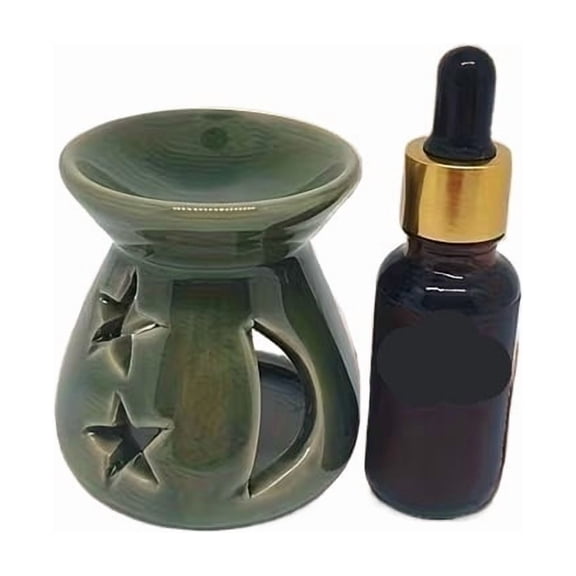 Charming Dark Green Star and Moon Ceramic Essential Oil Burner for Home Decor and Relaxation
