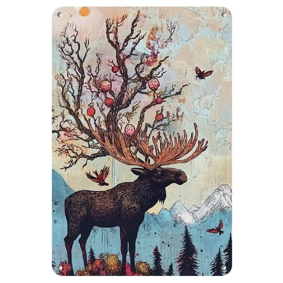 Charming Deer & Bird Iron Wall Art, 8x12 Inches - Frameless Metal Wall Decor for Home, Living Room, Bedroom, Office, and Cafe