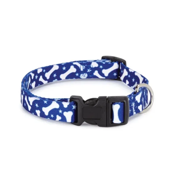 Charming Dog Bone Pattern Collars or Leads Red or Blue Choose Size and Length (Blue Collar_14 to 20 inch)