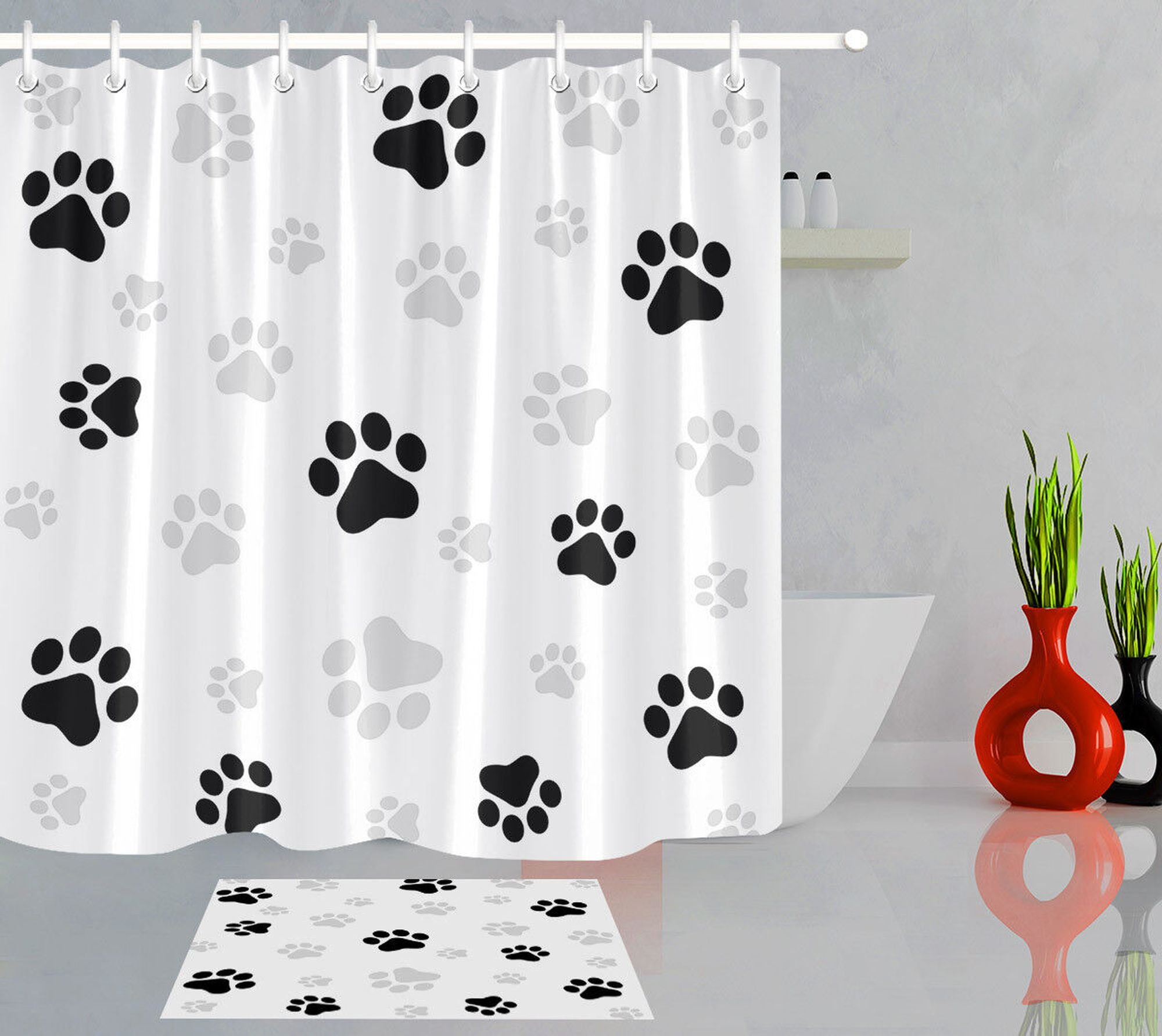 Charming Dog Paw Prints Shower Curtain Set for Your Bathroom Makeover